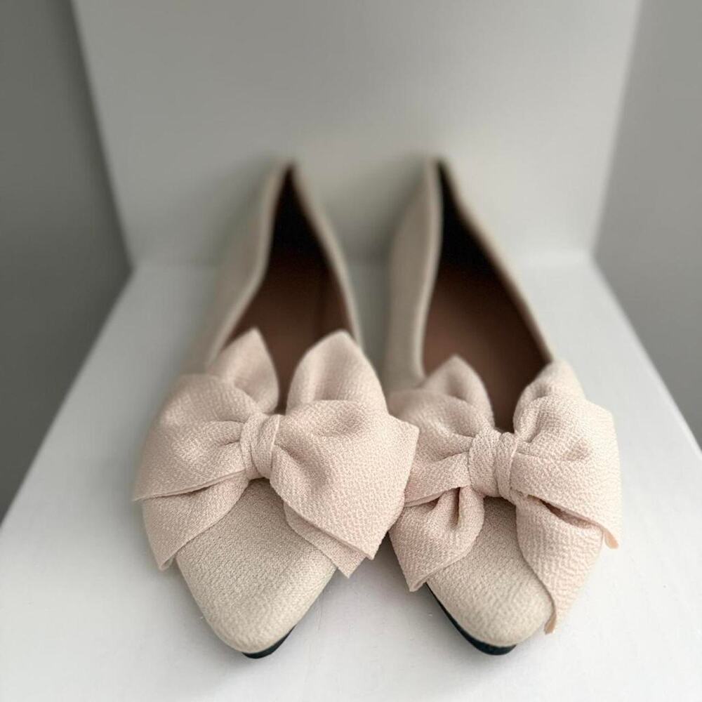 Cream bow ballet flats womens